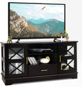Dark Brown Wood TV Stand with 2 Glass Door Cabinets R599343