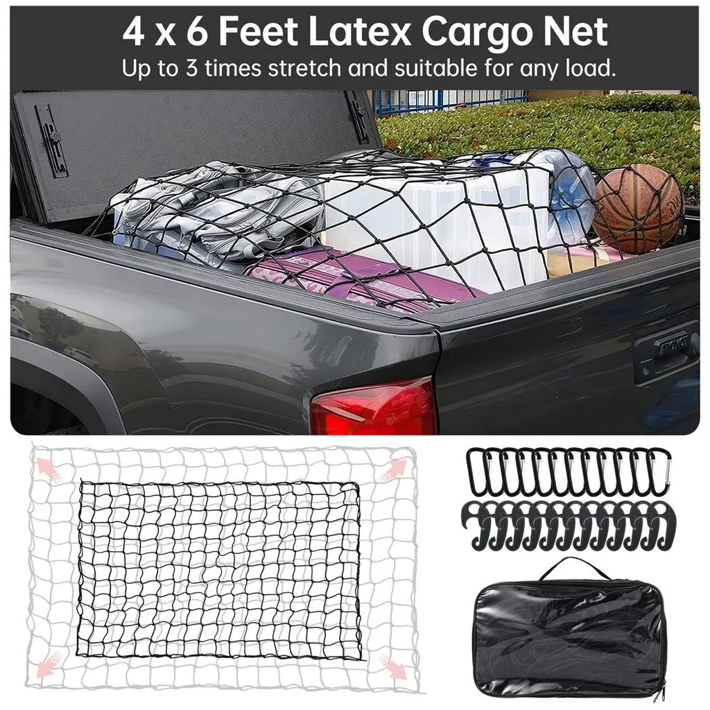 Stretchable Cargo Net with 12 Carabiners, 4 x 6 Ft Stretches to 12 x 18 Ft R275984