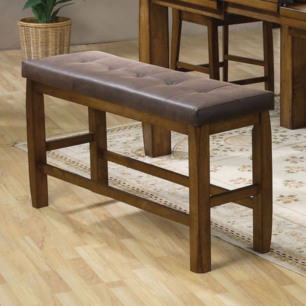 Brown PU & Oak Counter Height Bench with Storage Y155