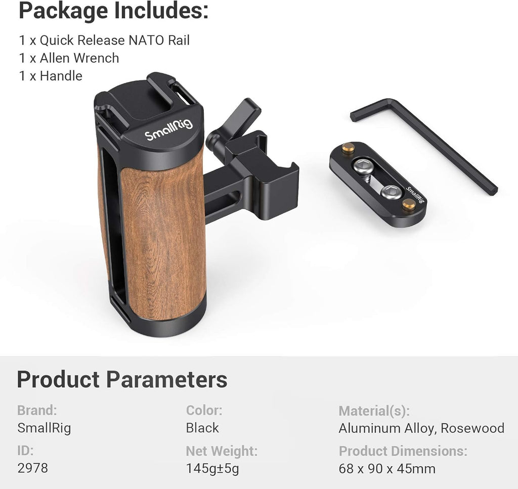 Wooden Mini NATO Handle Side Handgrip with NATO Clamp and Quick Release NATO Rail for Camera Cage F576