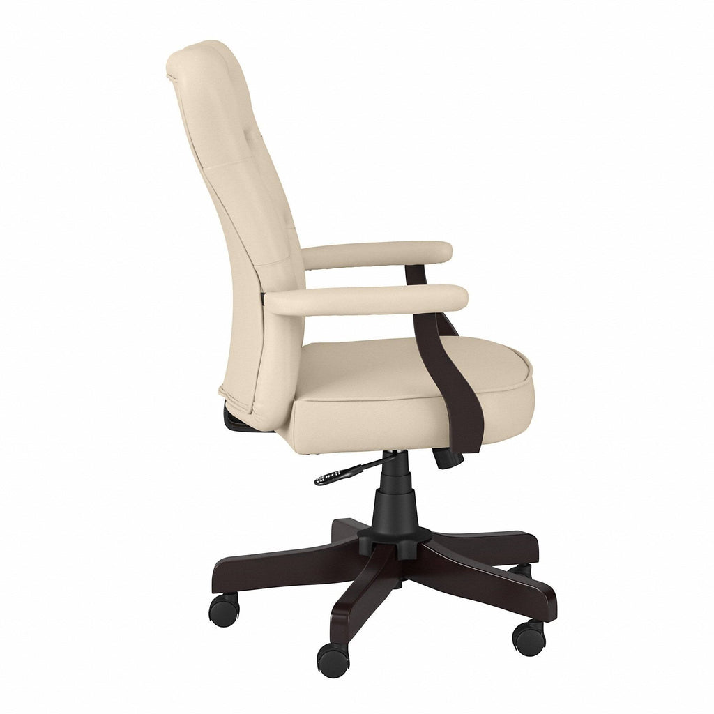 Antique White Leather High Back Tufted Office Chair with Arms C65201