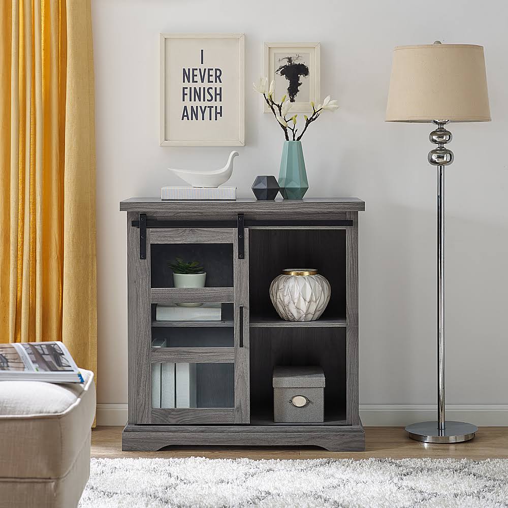 Slate Gray Sliding Glass Door Buffet Cabinet G87357