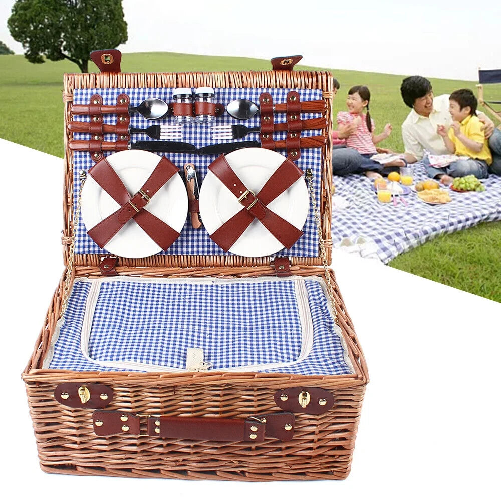 Picnic Basket Camping Essentials Outdoor Tableware Set for 4 Persons N493