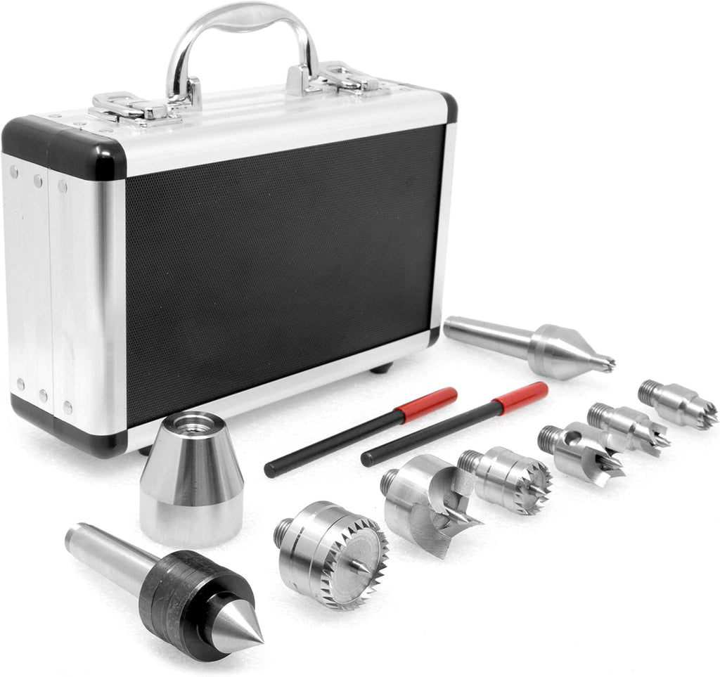 9-Piece MT2 Wood Lathe Drive and Live Center Kit with Aluminum Case Q649