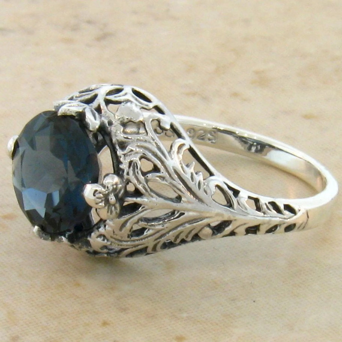 2 Carat Genuine London Blue Topaz 925 Sterling Filigree Ring Y70054