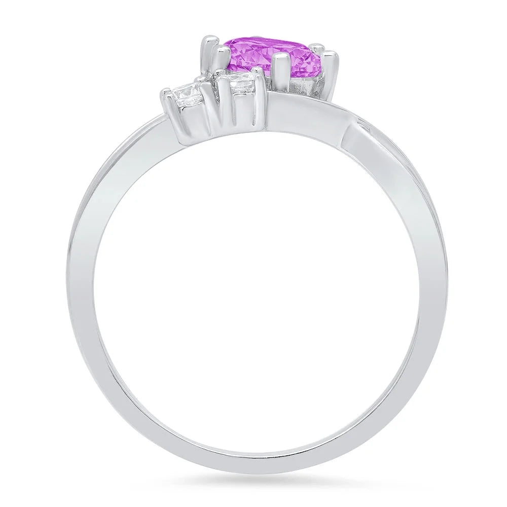 0.96ct Round Cut Simulated Alexandrite 14k White Gold 3 Stone Ring W2688