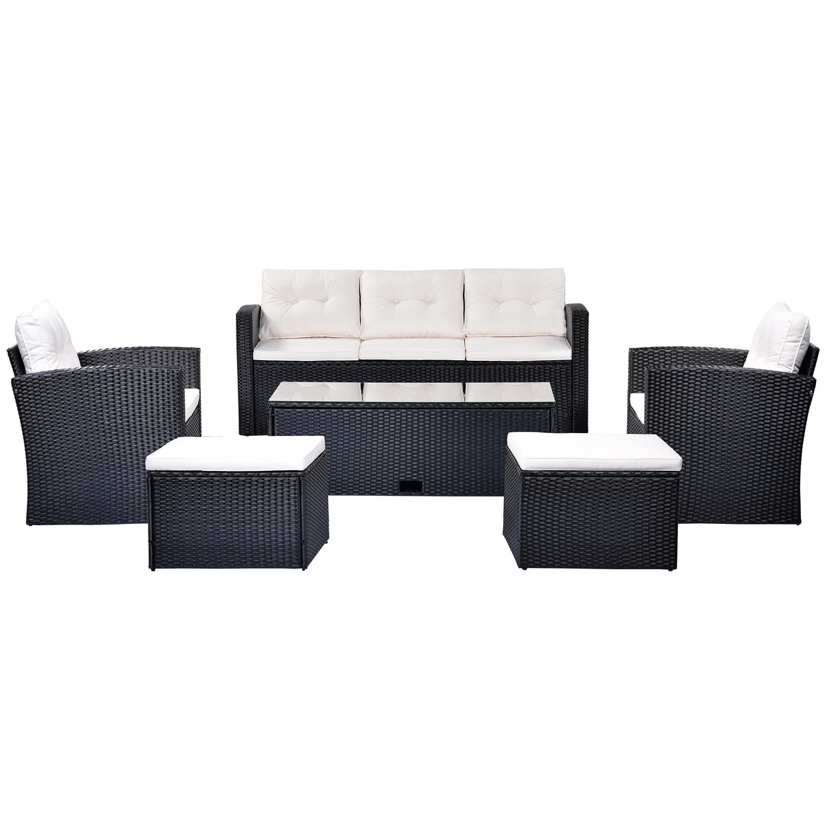 6-piece PE rattan Patio Sectional Set with coffee table, ottomans, removable cushions U2308