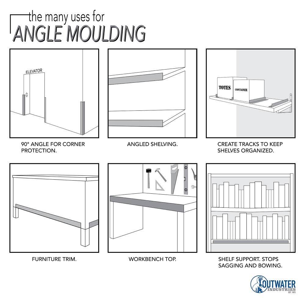 Satin Finish Aluminum Angle Moulding, 3/4 inch x 3/4 inch x 1/8 inch, 46 inch Lengths (Pack of 3) E16377