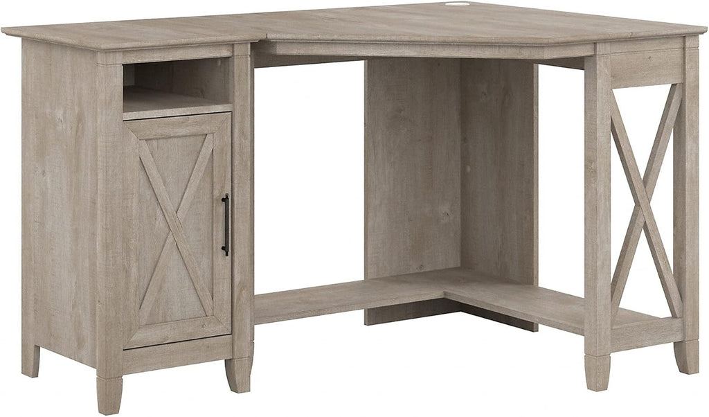 Washed Gray Small Corner Desk with Storage Cabinet T24577