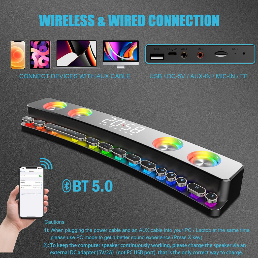 RGB Bluetooth 5.0 Soundbar Speakers, USB Powered, Pack of 2 B4526