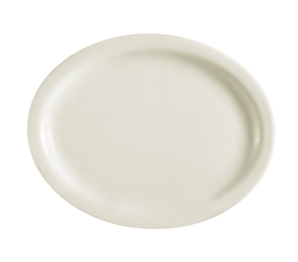Narrow Rim 13-1/2-Inch by 10-1/2-Inch White Stoneware Deep Oval Platter, Box of 12 J38689