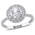 10kt White Gold Created White Sapphire Diamond Halo Engagement Ring V1682