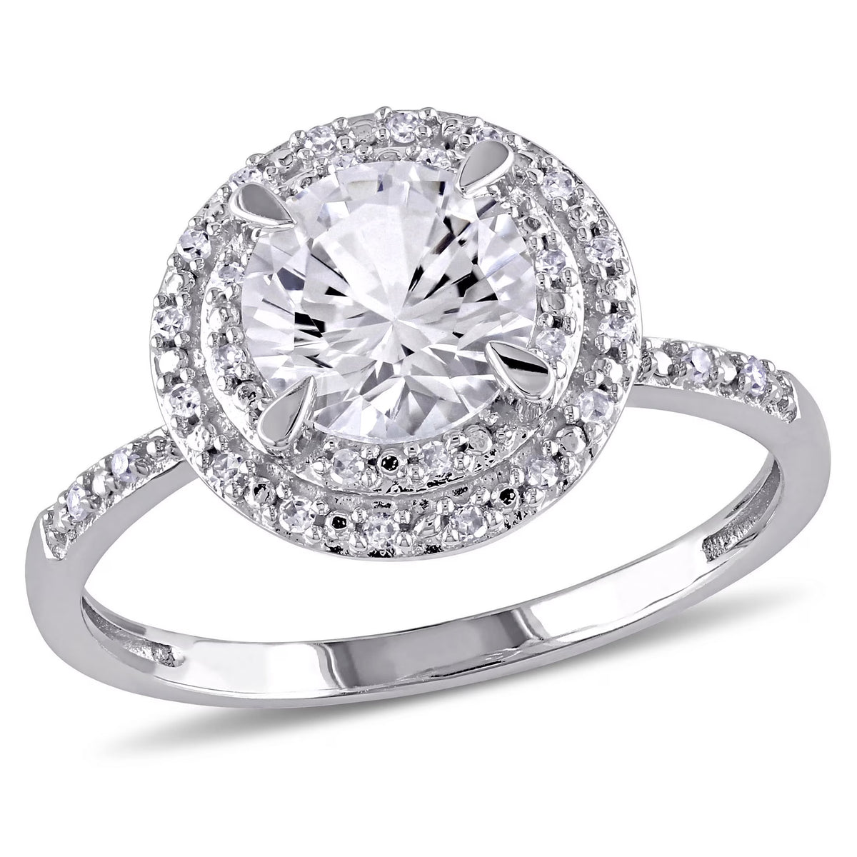 10kt White Gold Created White Sapphire Diamond Halo Engagement Ring V1682