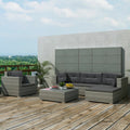 Grey Rattan Patio Sectional Sofa Set with Cushions Ottoman and Coffee Table I687984