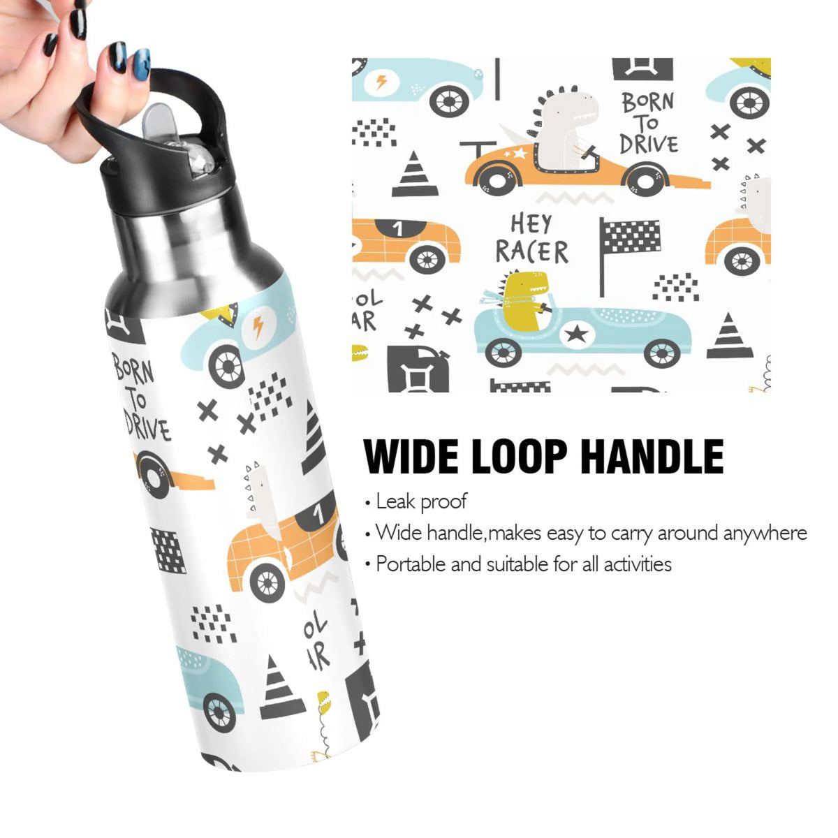 Stainless Steel Insulated Thermos Vacuum Flask Water Bottle with Straw Lid E678322