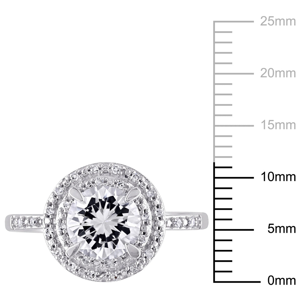 10kt White Gold Created White Sapphire Diamond Halo Engagement Ring V1682