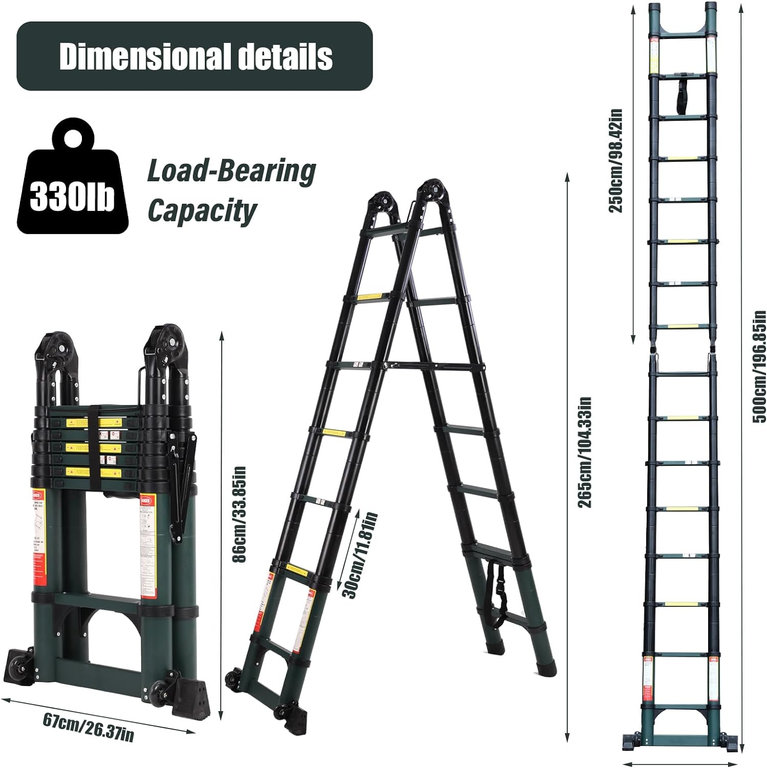 16.5FT Telescoping Aluminum Ladder with Tool Platform and Wheels F846974