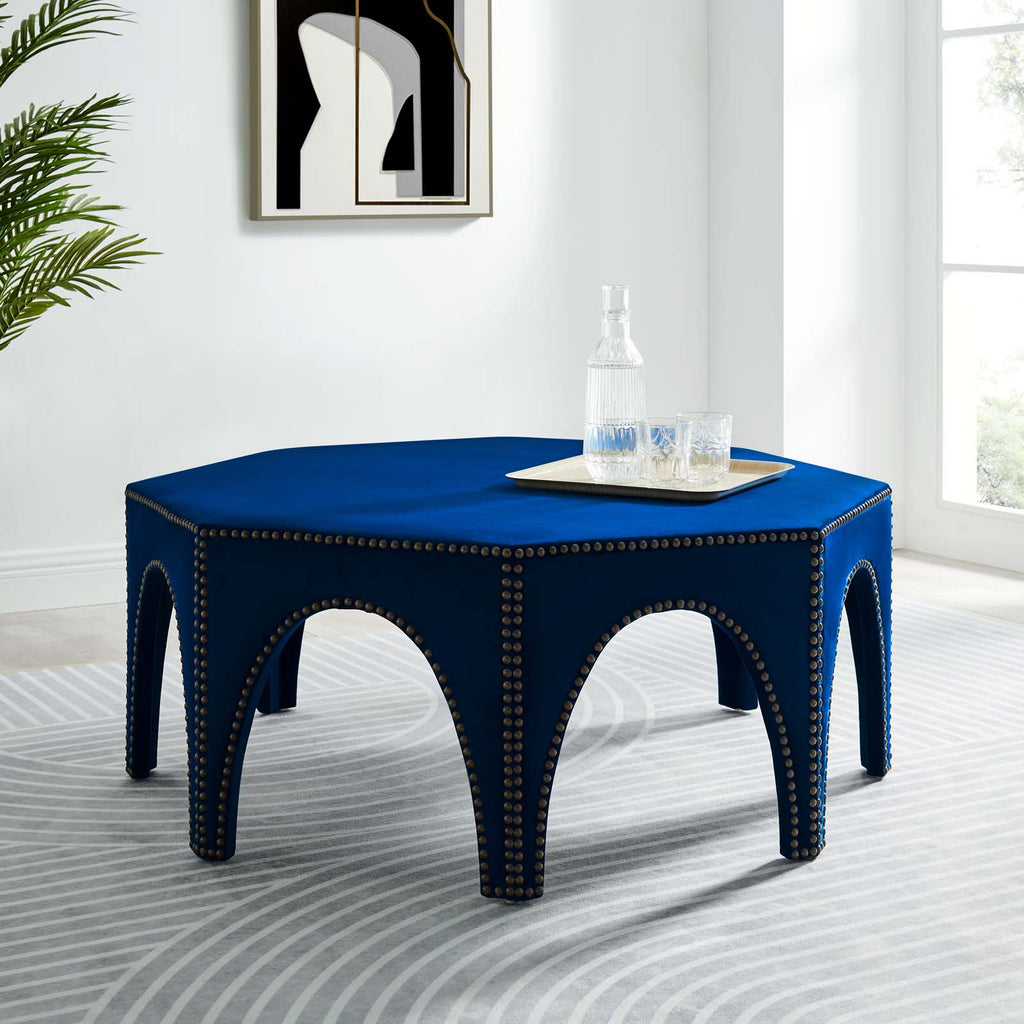 Blue Navy Velvet Ottoman Accent Chair X8589