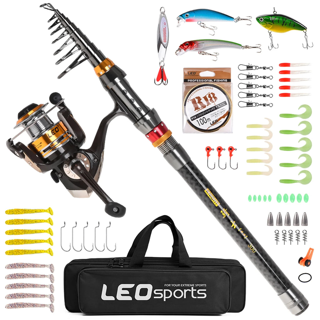 Telescopic Rod With Combo Carbon Fiber Carrier Case Reel Combo Lures E375314