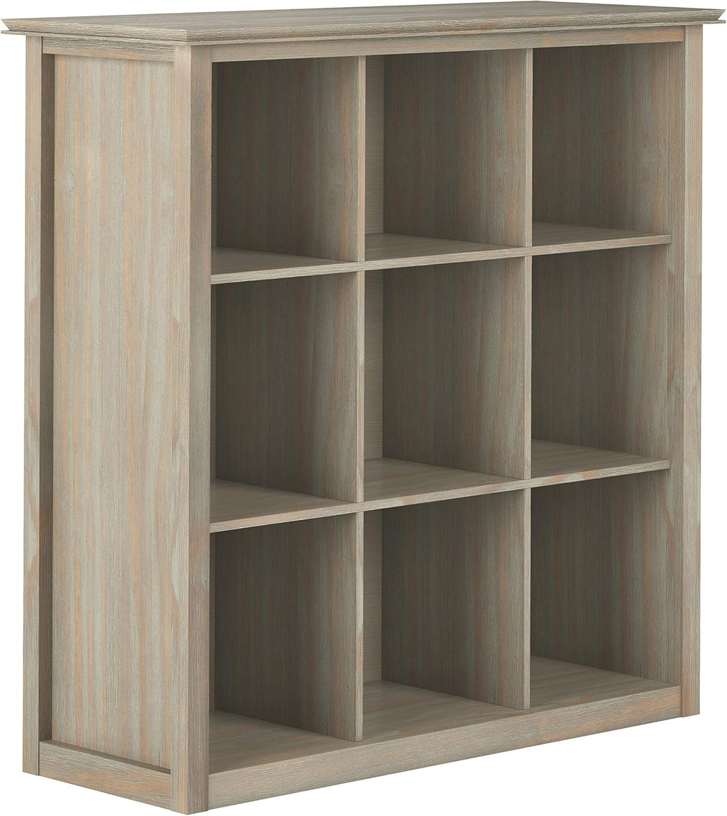 Distressed Grey 9 Cube Solid Wood Bookcase with 9 Shelves B3629