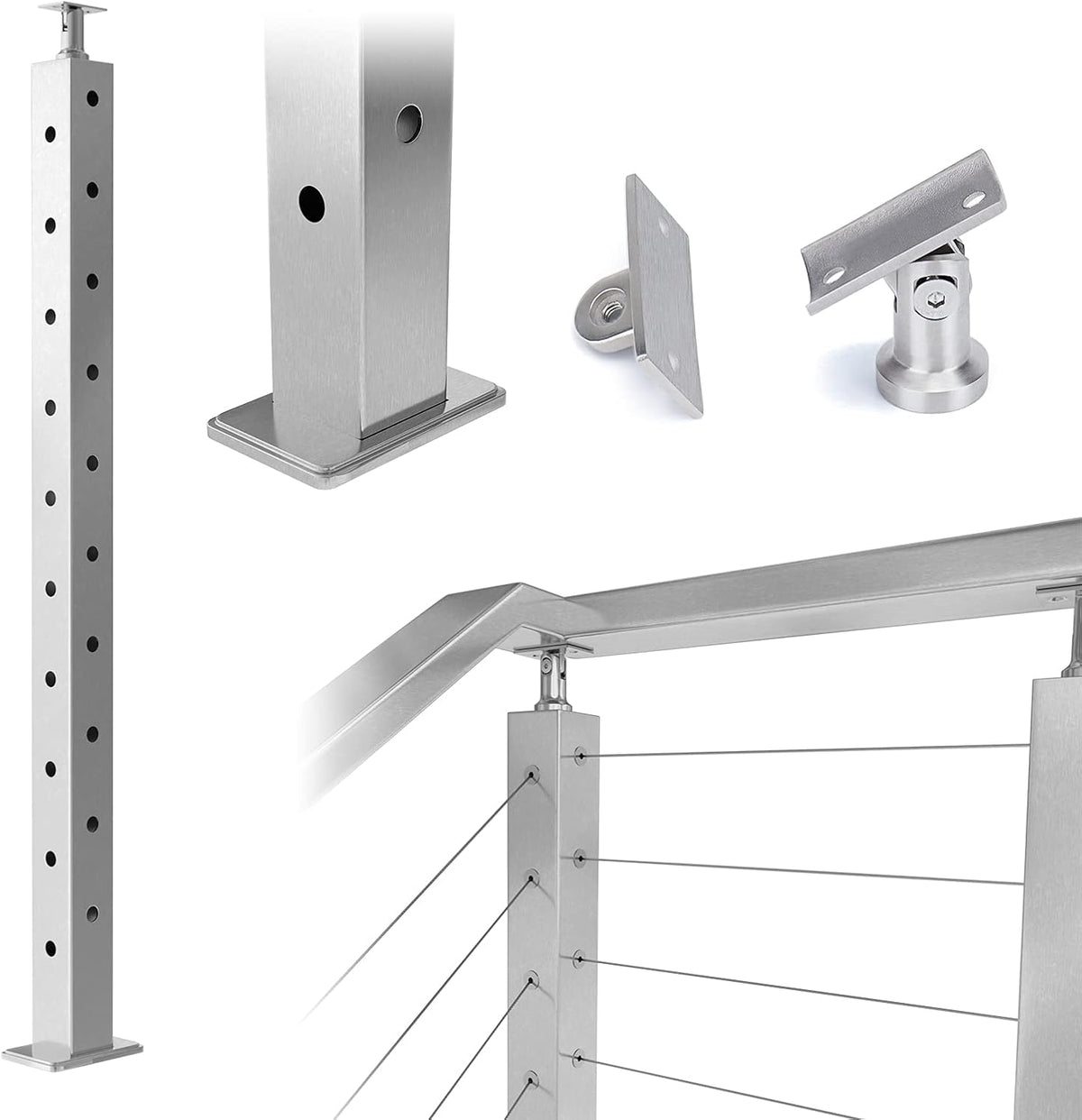 Square Weldless Stainless Steel Cable Railing Corner Post T260051