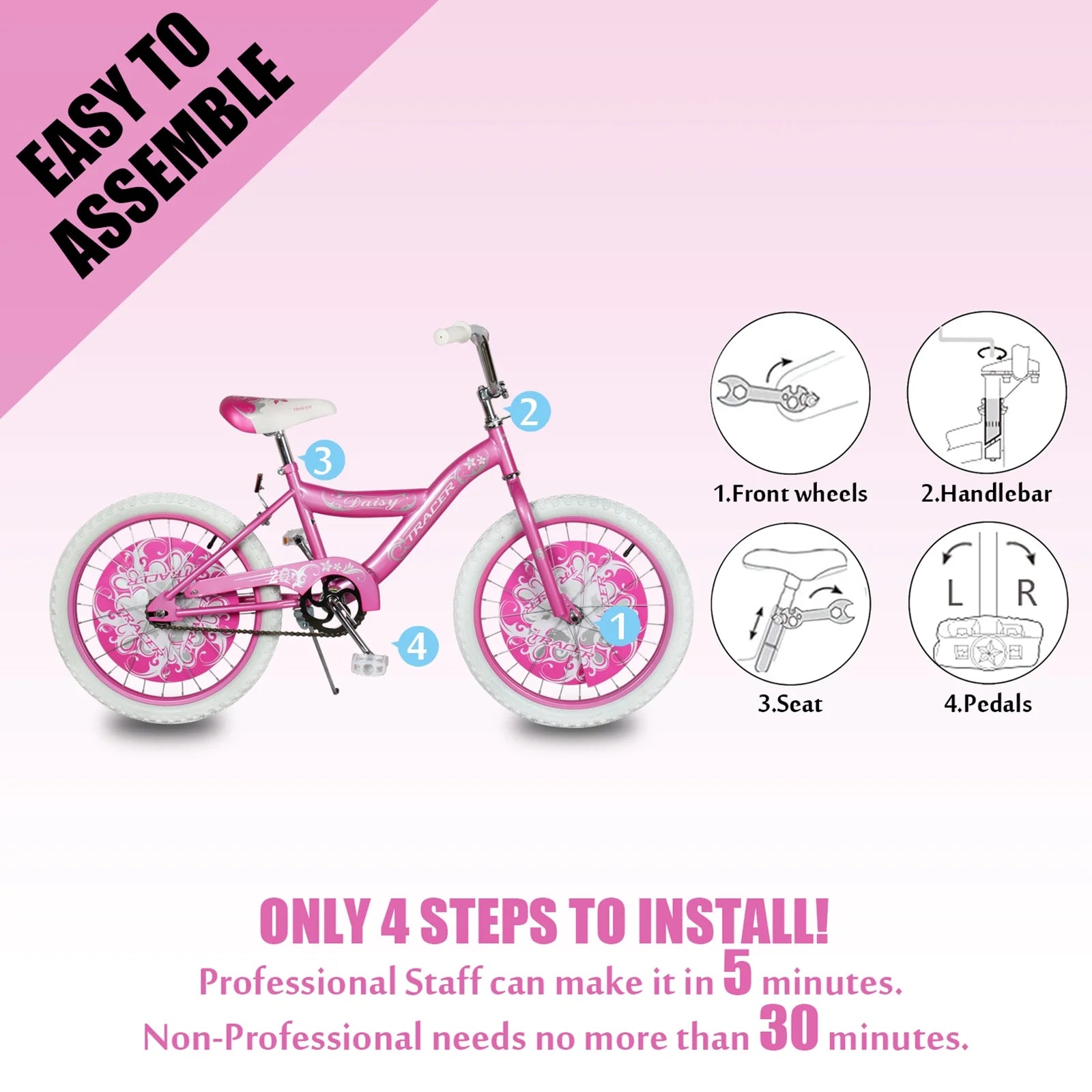 Pink 20 Inch Kids BMX Bike with Kickstand S6690