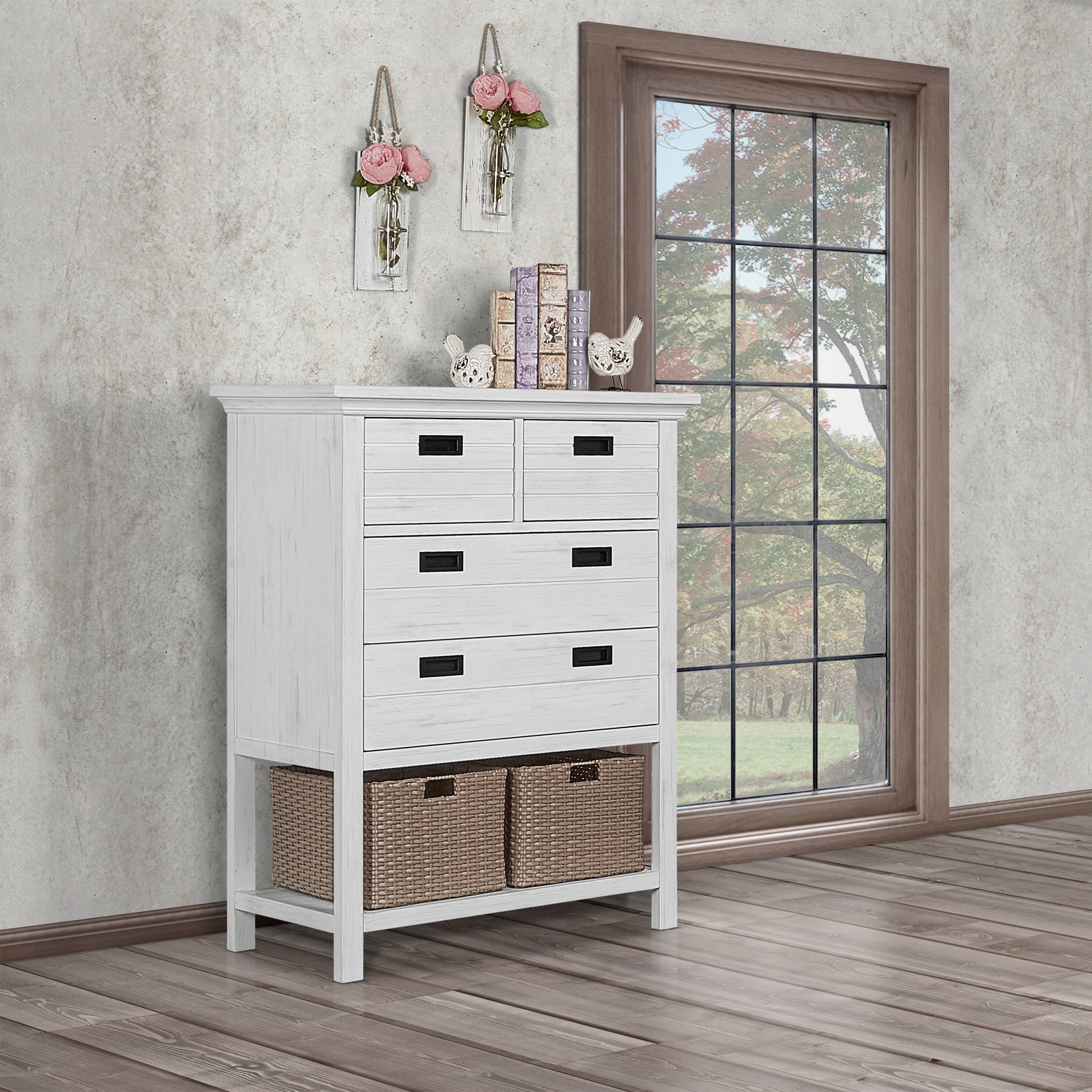 Weathered White Tall Chest with Baskets Q117