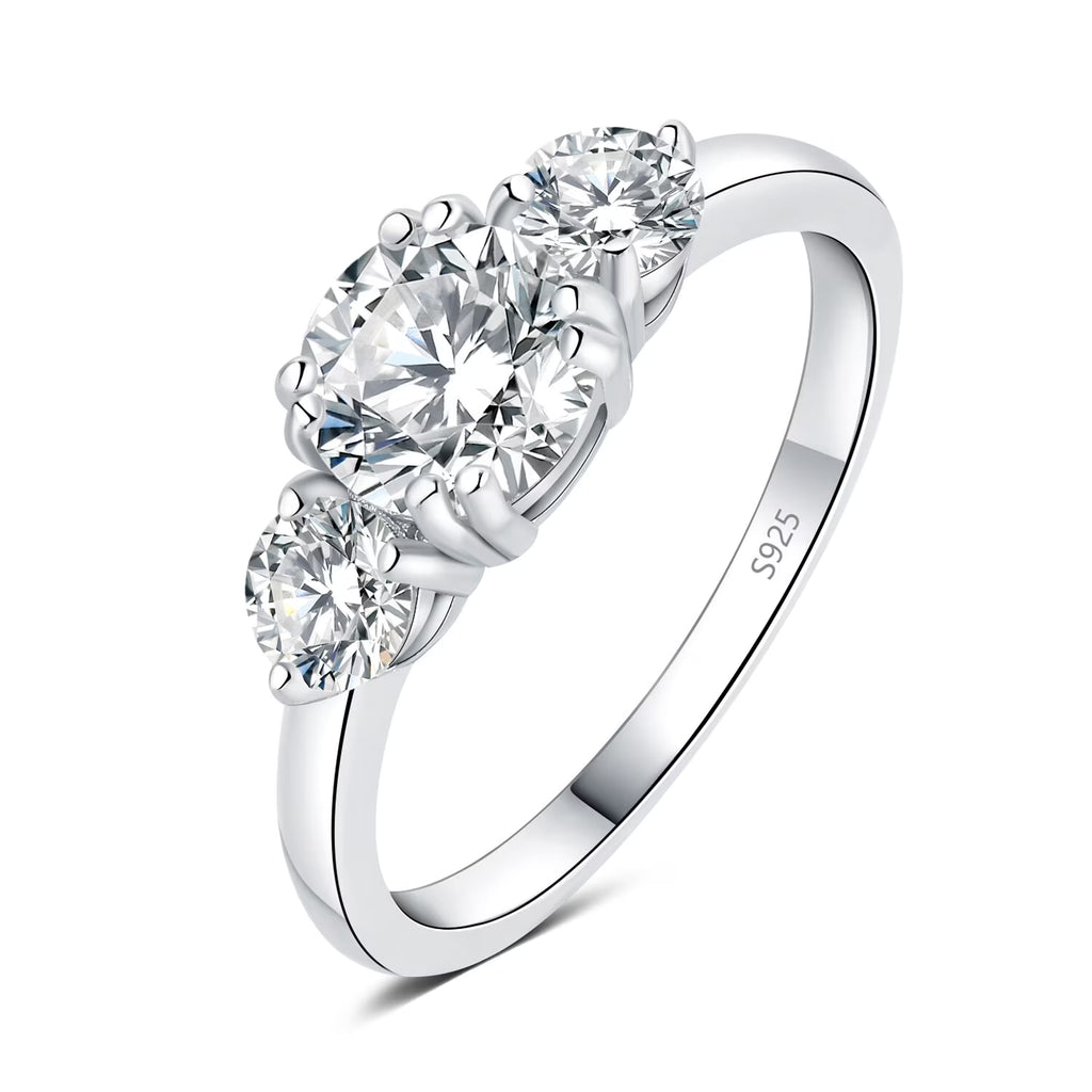 3 Stones 1ct Moissanite Engagement Ring, 925 Sterling Silver, Round Cut, Size 5-9 A339207