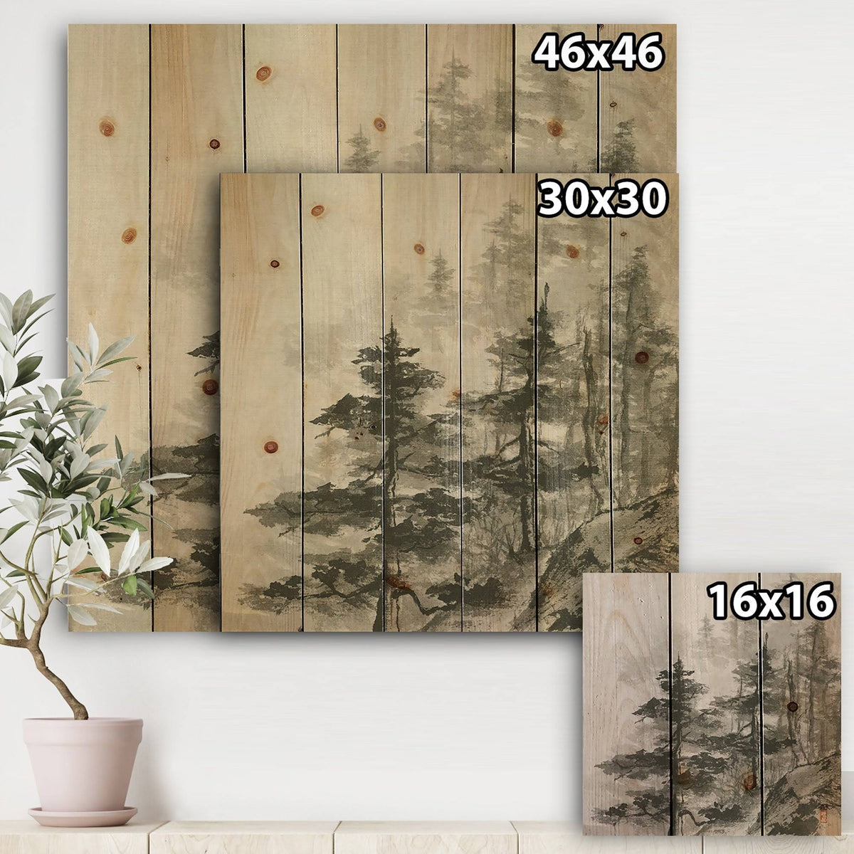 Grey Natural Pine Wood Print U266851