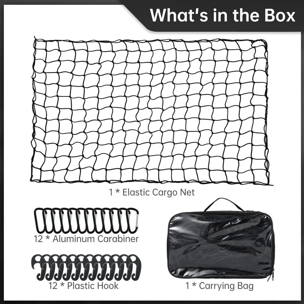 Stretchable Cargo Net with 12 Carabiners, 4 x 6 Ft Stretches to 12 x 18 Ft R275984