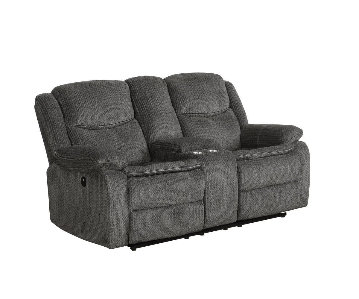 Charcoal Upholstered Power Loveseat with Console P162