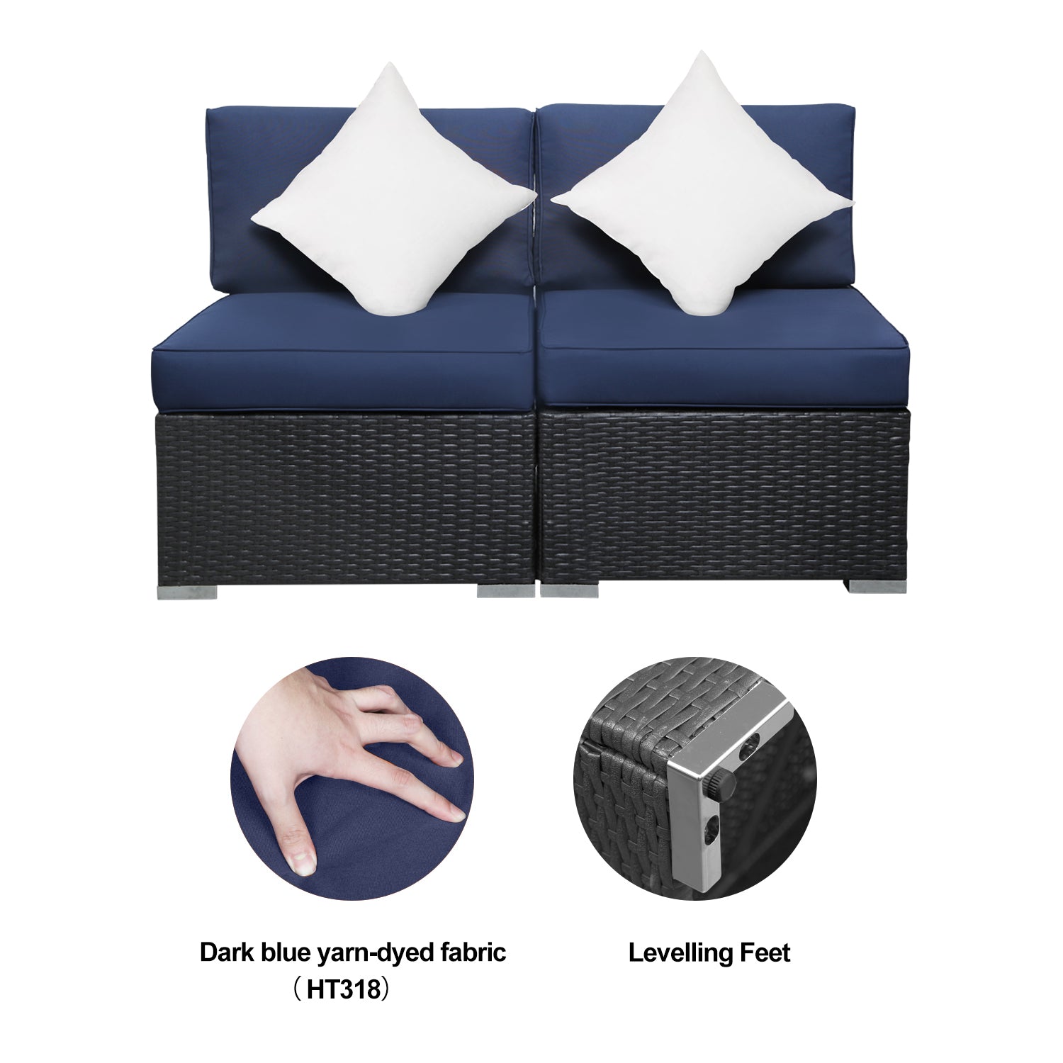 Gray Outdoor Patio Conversation Sofa Set with Padded Wicker Rattan Chairs R4690