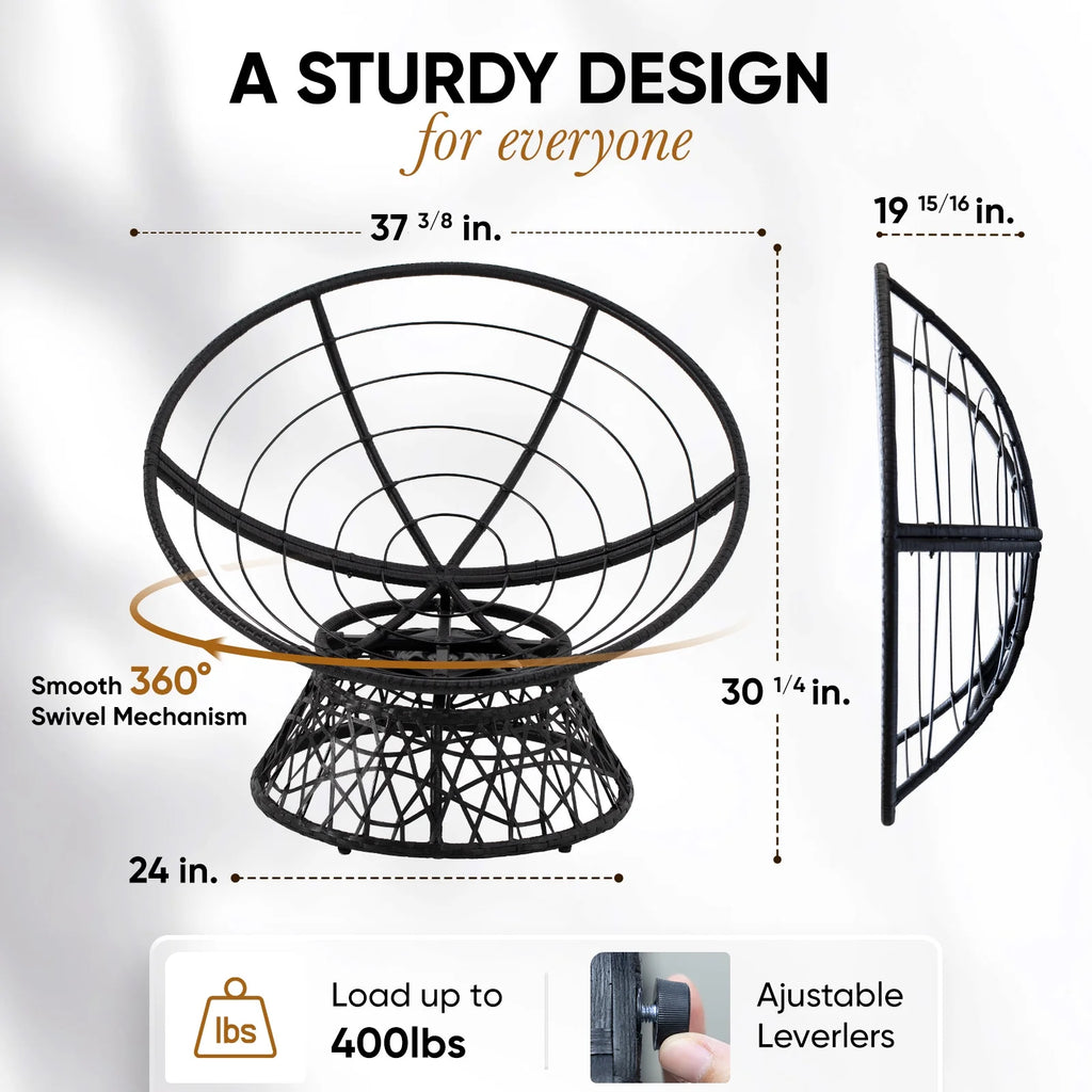 Black Frame Papasan Chair with Fabric Cushion and Metal Swivel Base N3099
