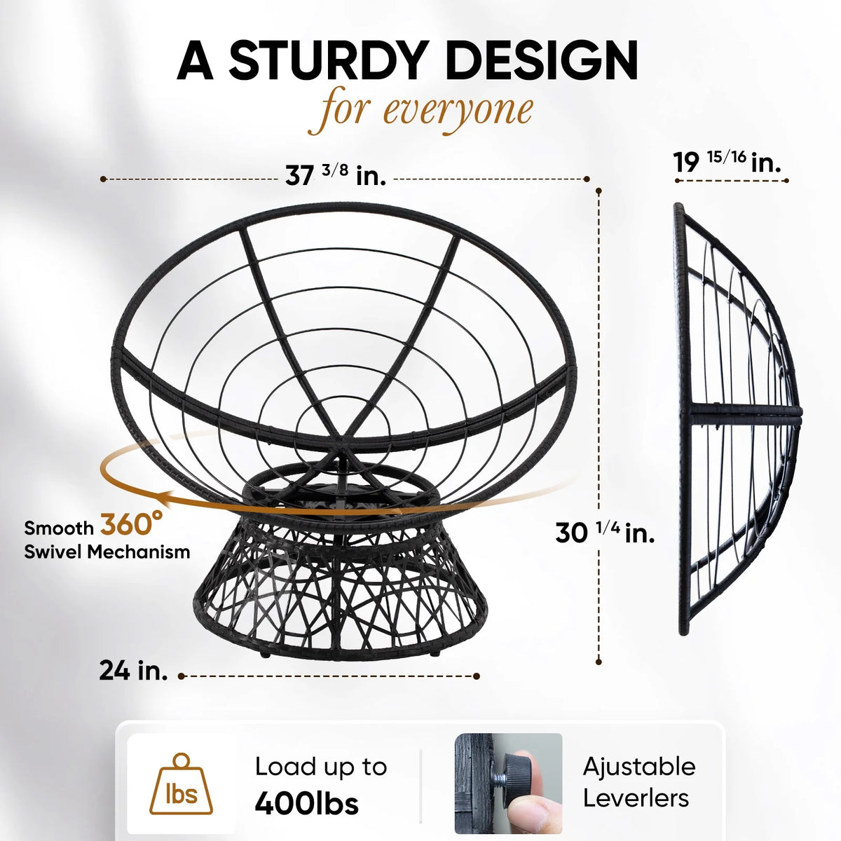 Black Frame Papasan Chair with Fabric Cushion and Metal Swivel Base N3099