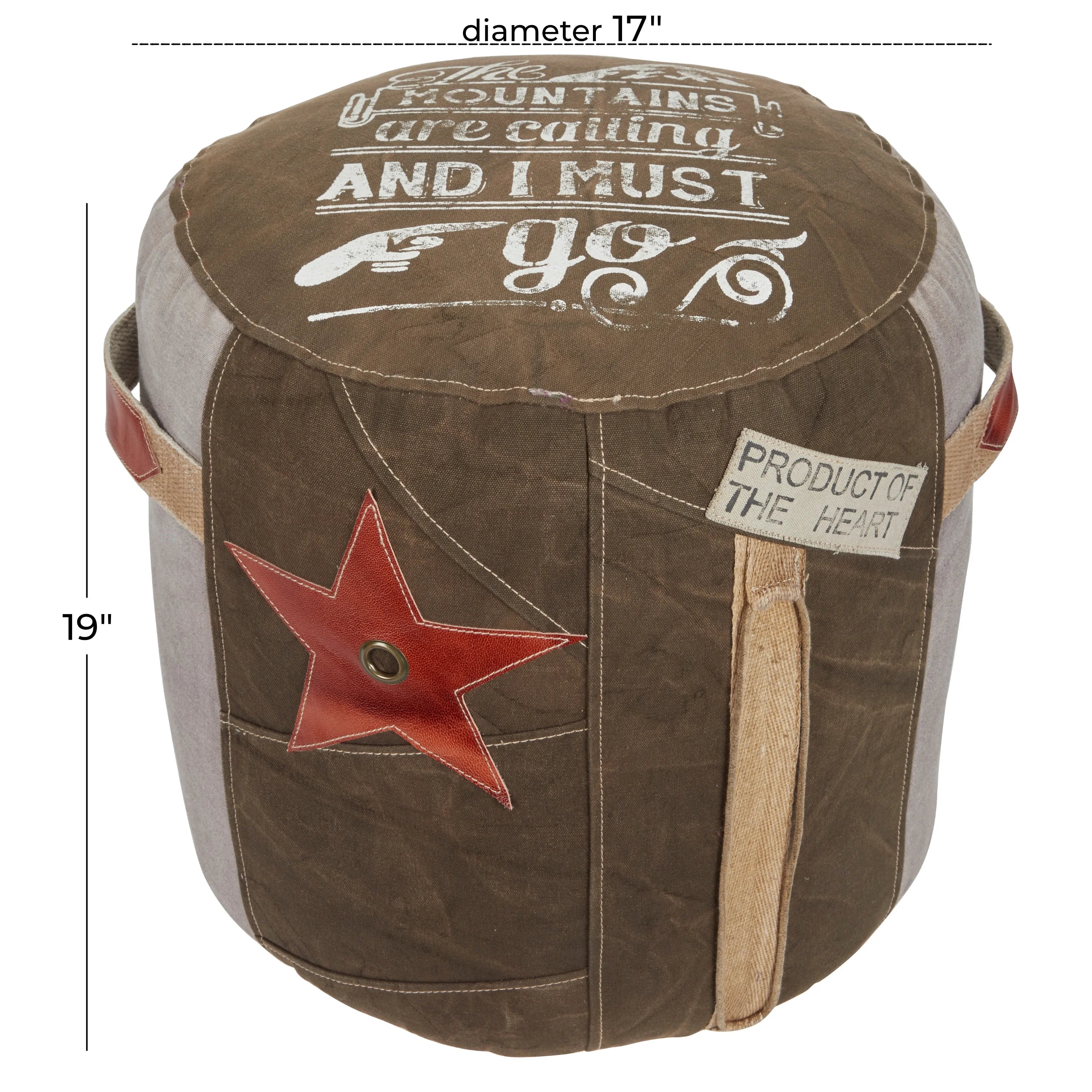 Brown Canvas Pouf with Leather Accents O3902