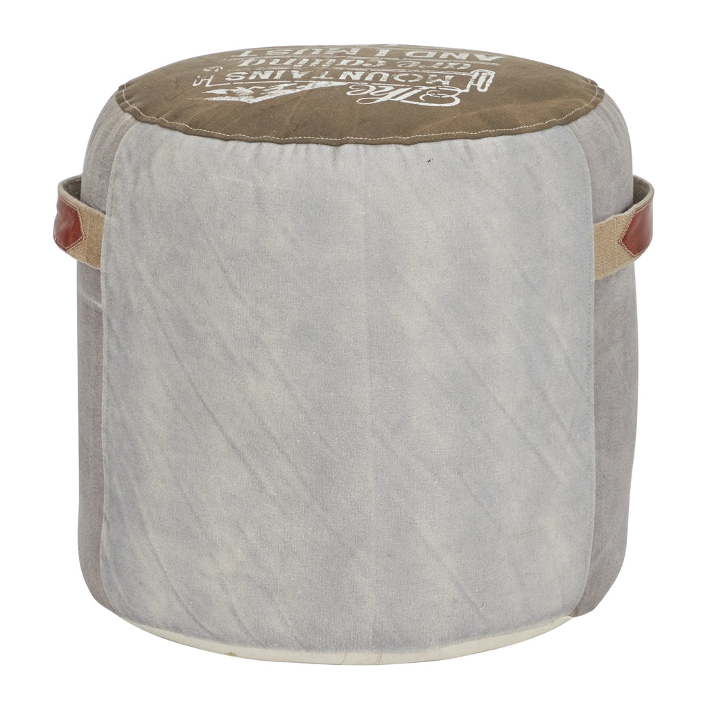 Brown Canvas Pouf with Leather Accents O3902