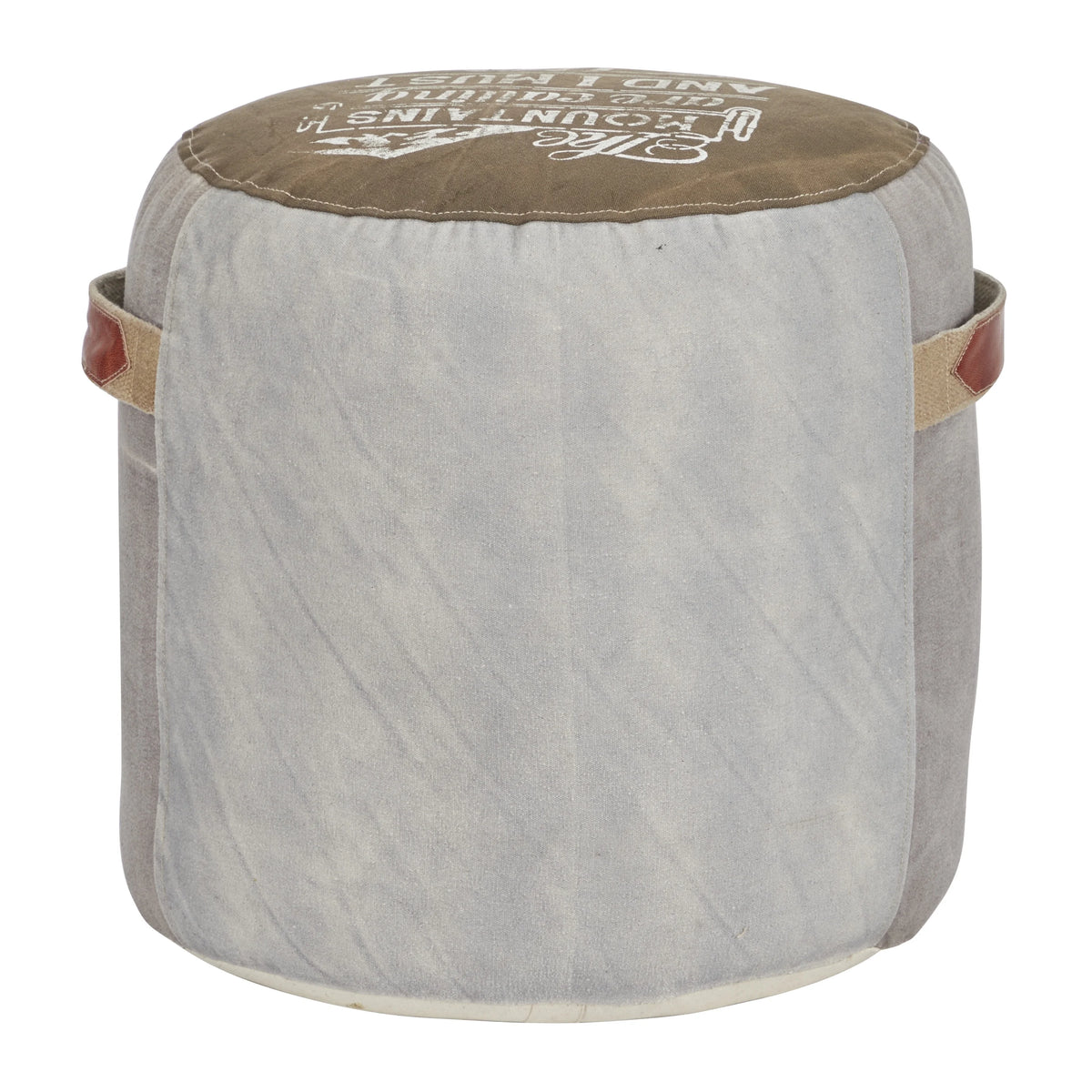 Brown Canvas Pouf with Leather Accents O3902
