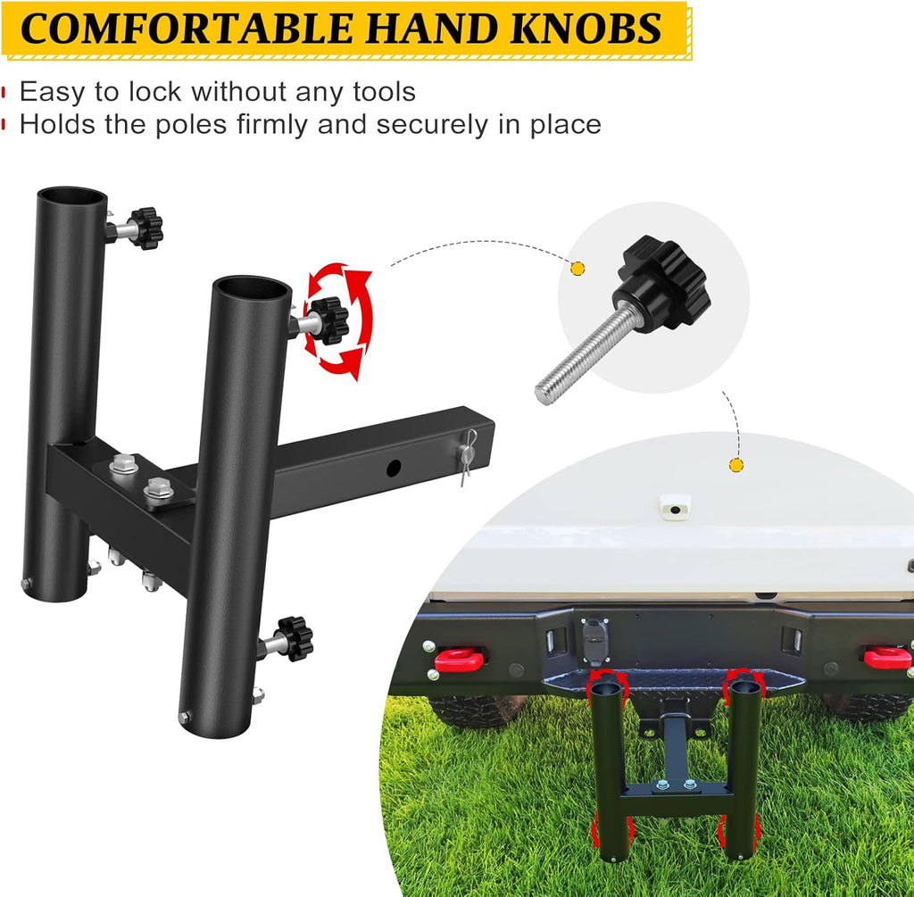 Dual Car Flag Hitch Mount Holder 2 Hitch Receivers All Metal Heavy Duty P240