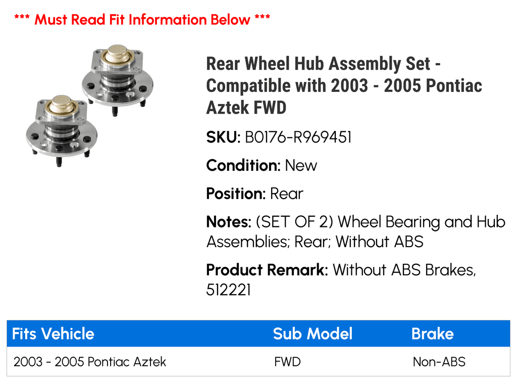 Rear Wheel Hub Assembly Set G58056
