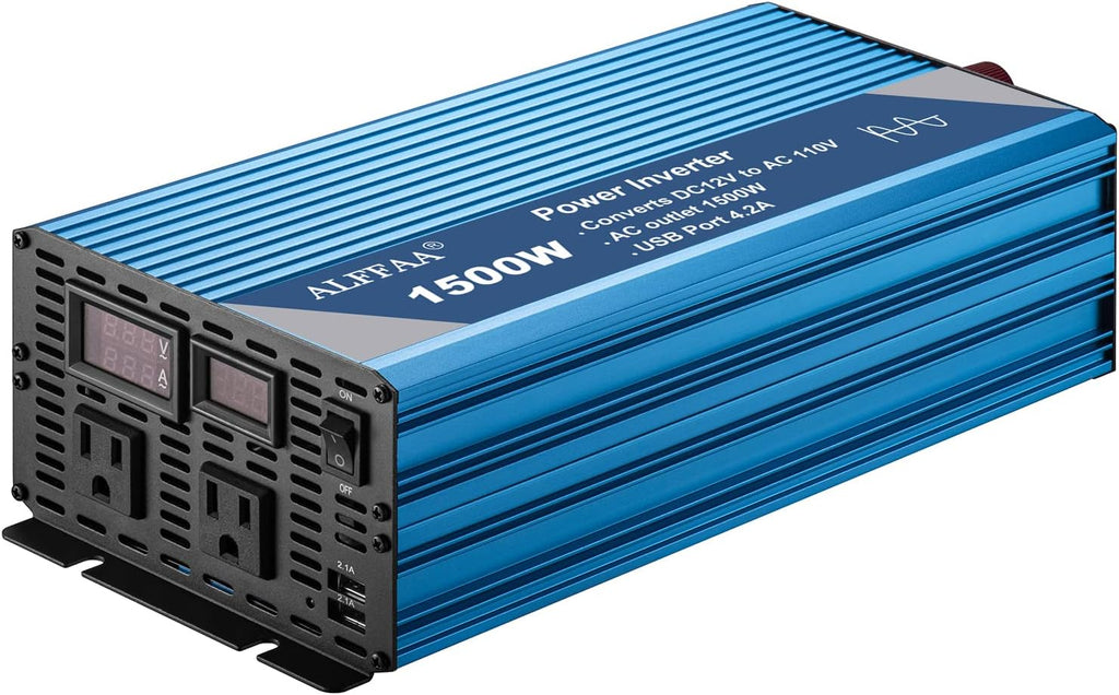 1500W Pure Sine Wave Power Inverter 12V to 110V with USB Port, LCD Display R441