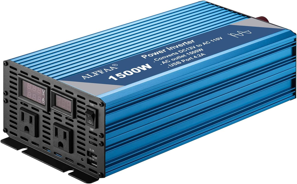 1500W Pure Sine Wave Power Inverter 12V to 110V with USB Port, LCD Display R441