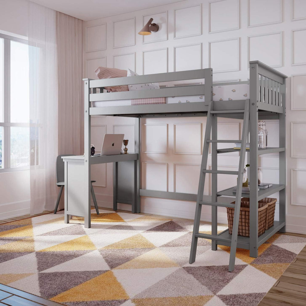 Twin High Loft Bed with Bookcase and Desk, White A196268
