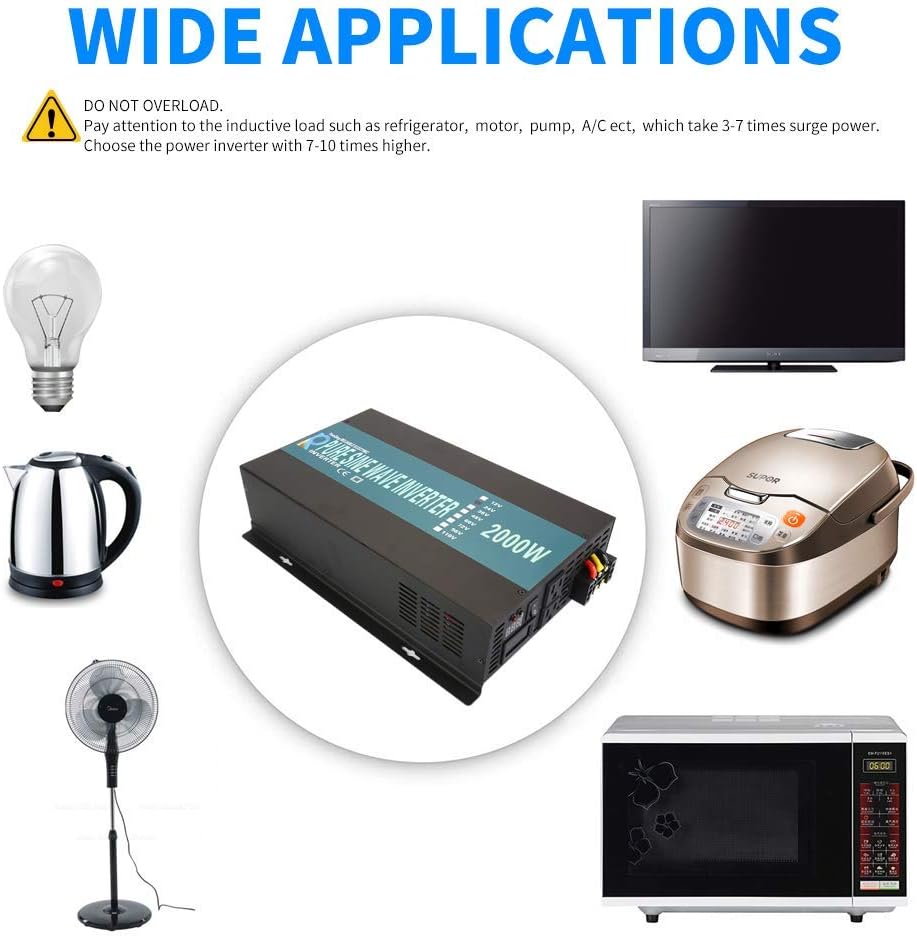 2000W 12V 120V Pure Sine Wave Power Inverter with 2 AC Outlets B60704