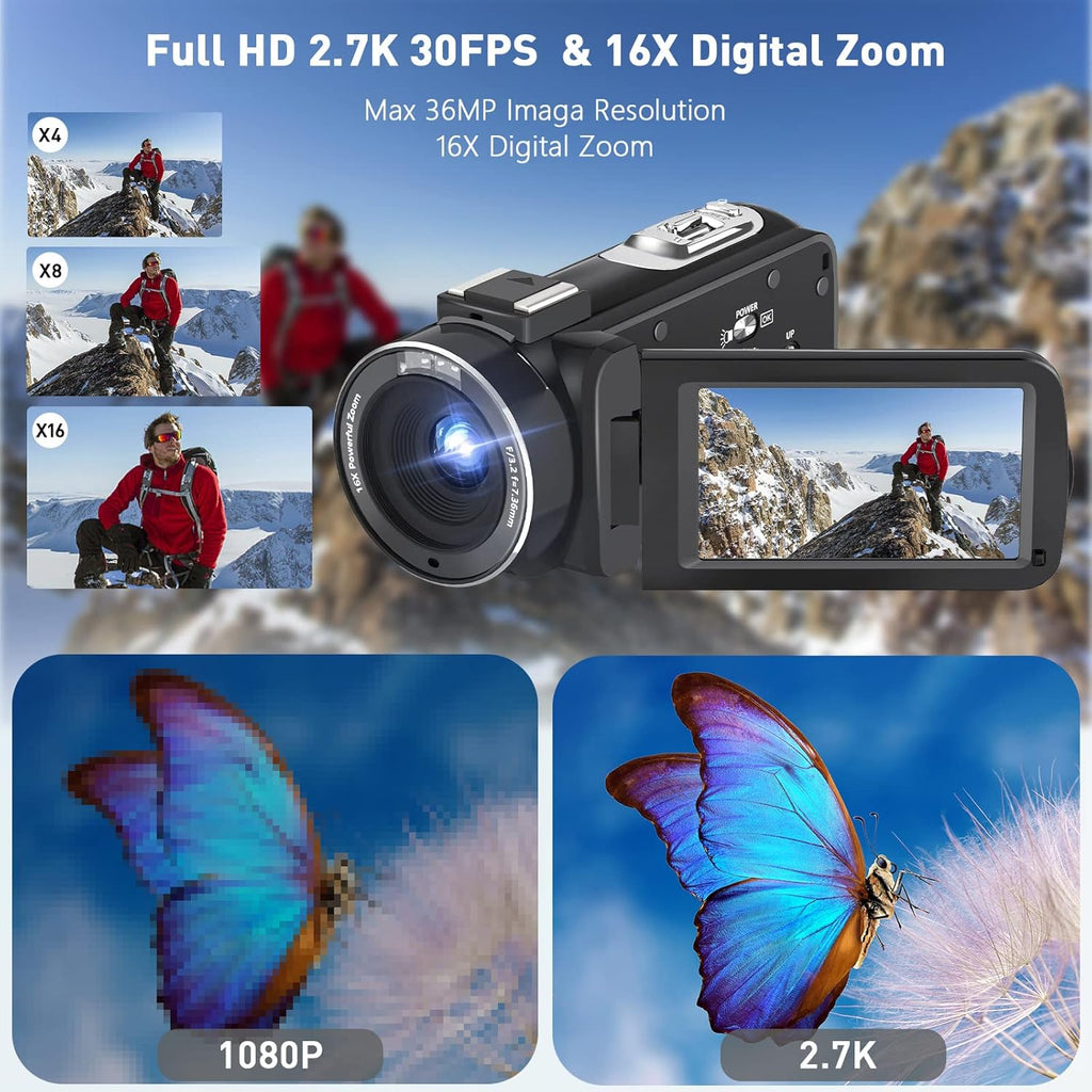 2.7K 30FPS 36MP 16X Vlogging Camera with Flip Screen and Two Batteries B749860