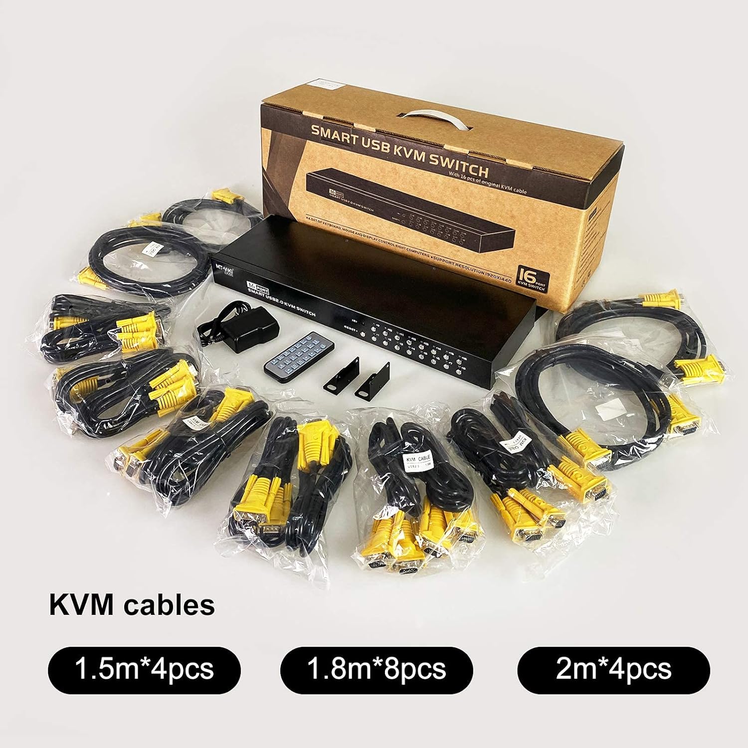 KVM Switch 16 Port Rackmount VGA USB Console with Cables & Ears 1U Rack E72258