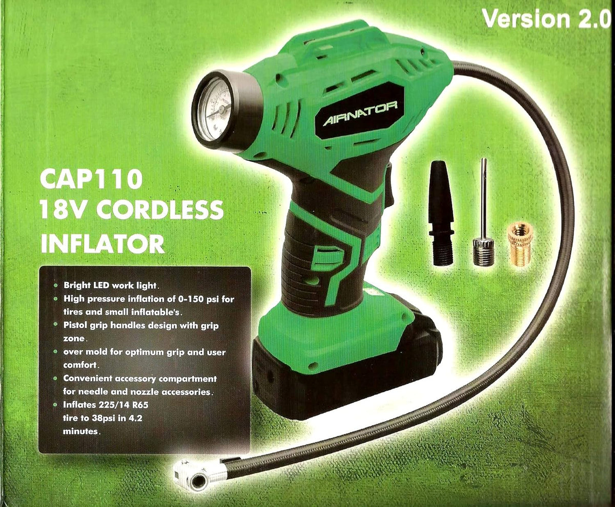 18-Volt Lithium-Ion Cordless Inflator with Gauge, Battery & Charger, 20in Air Hose (9 PC Kit) Pack of 2 G995489