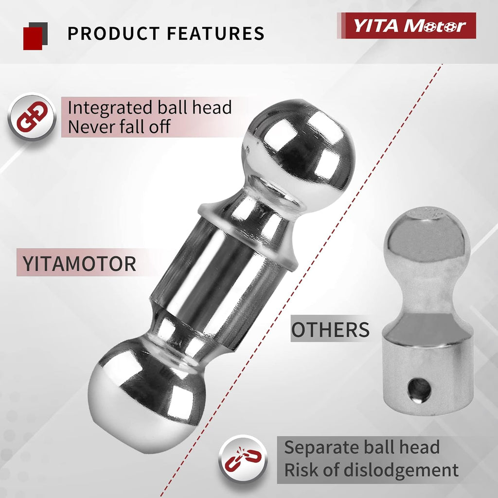 Adjustable Trailer Hitch Ball Mount, 2-Inch Receiver, 4-Inch Drop, Forged Aluminum Shank, 2-Inch and 2-5/16-Inch Combo Stainless Steel Tow Balls, Black S212