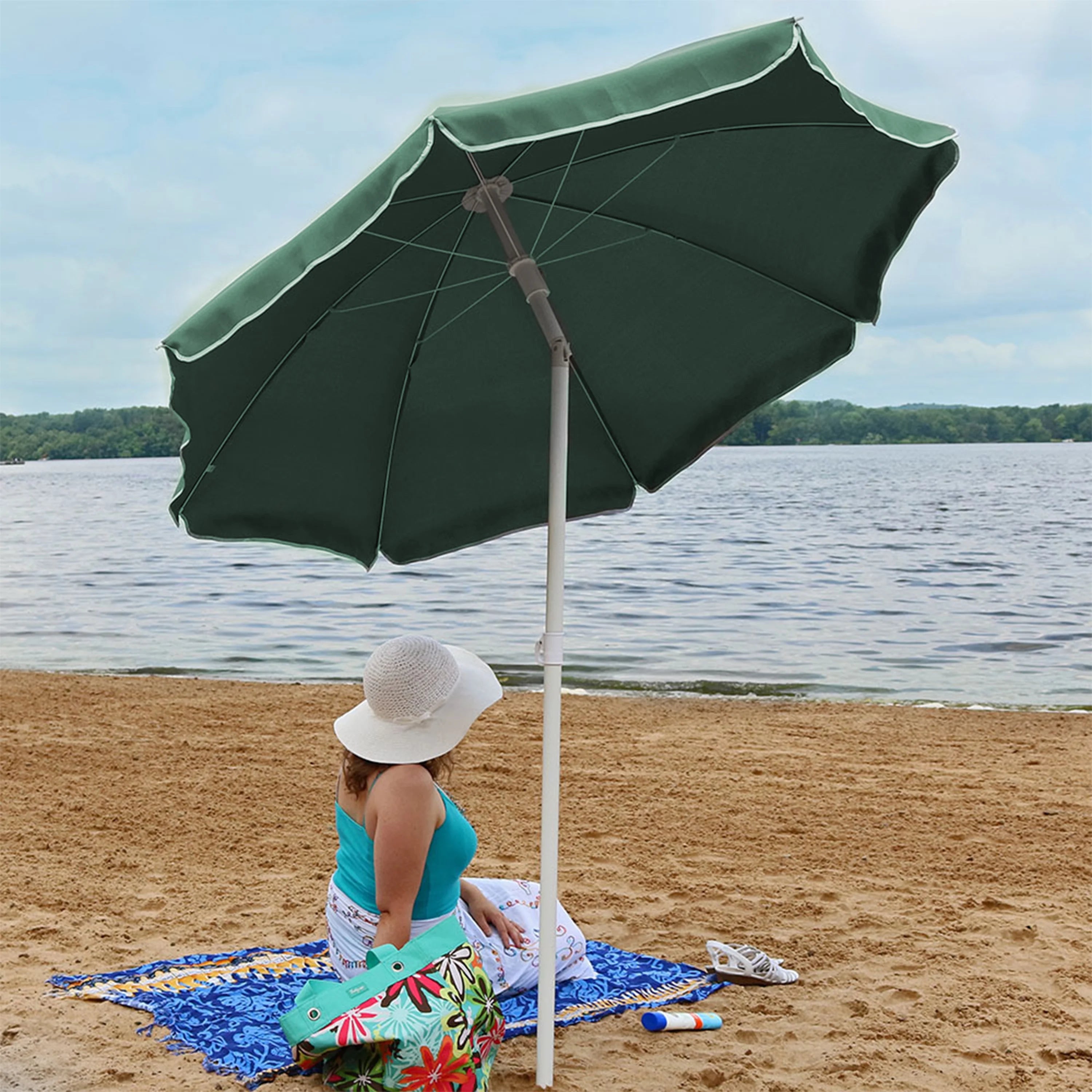 Sage Green Steel Beach Umbrella with Tilt Function C1932