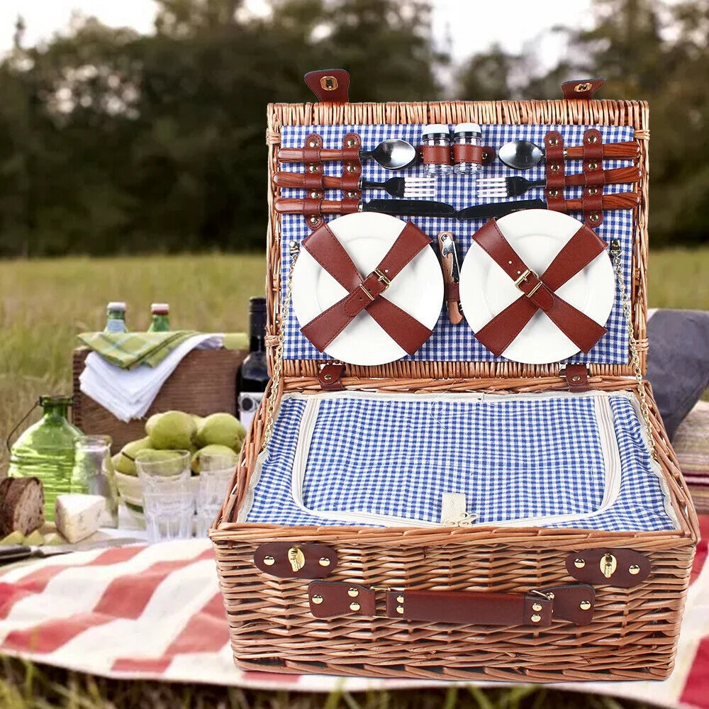 Picnic Basket Camping Essentials Outdoor Tableware Set for 4 Persons N493