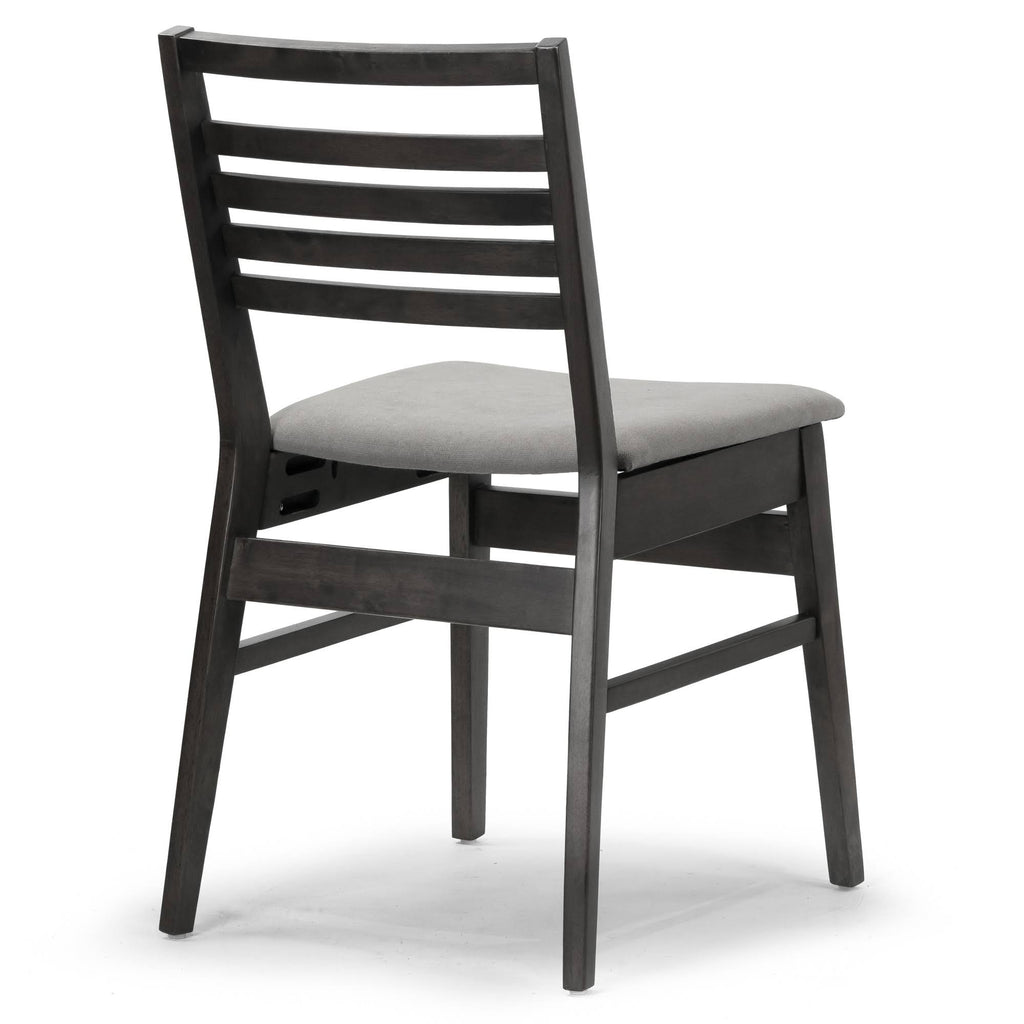 Set of 2 Black Wood Chair with Light Grey Fabric Seat and Ladder Back D199